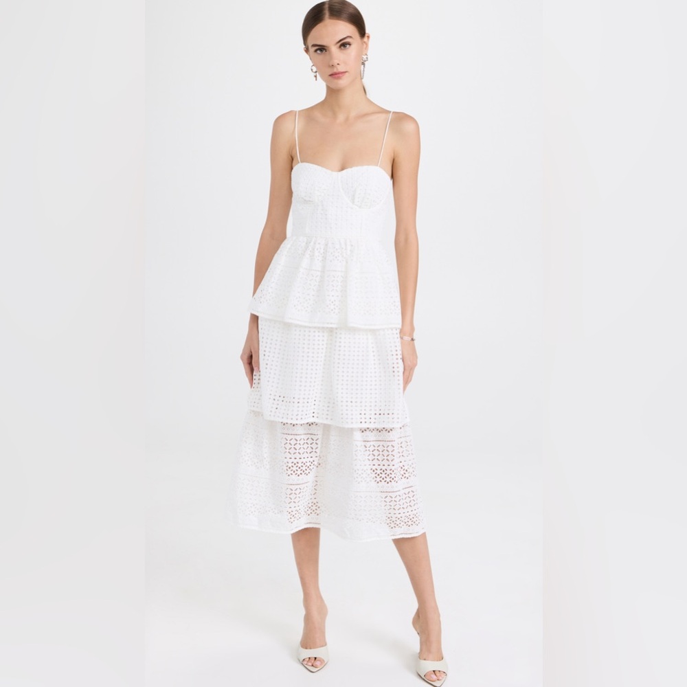 Self Portrait White Broderie Anglaise Midi Dress Size 4